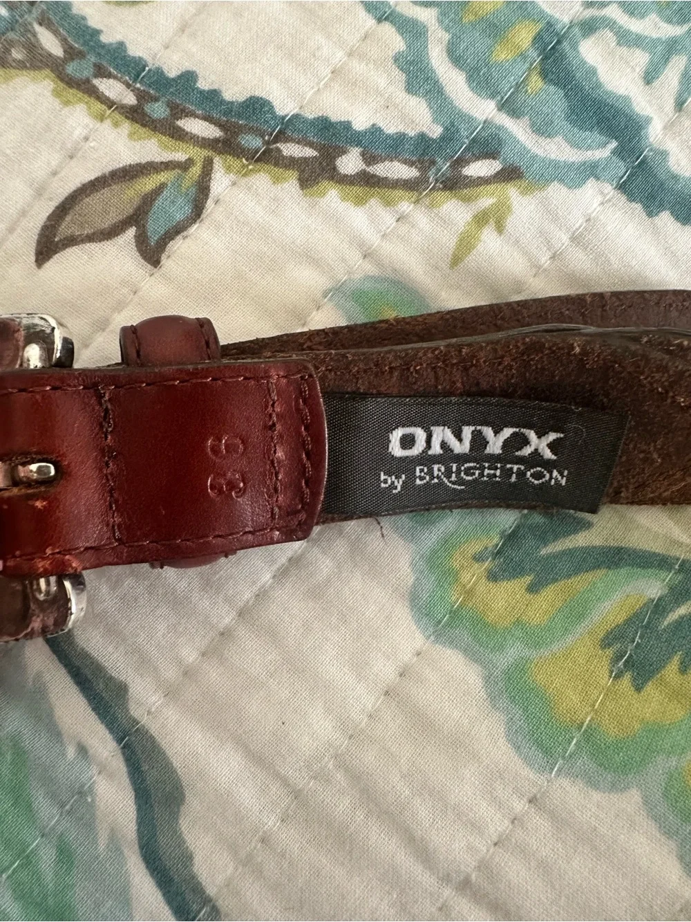 Brighton Brown Braided Leather Belt with Engraved Silver Buckle